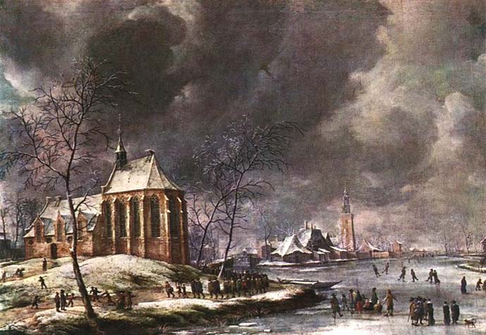 Village of Nieukoop in Winter with Child Funeral